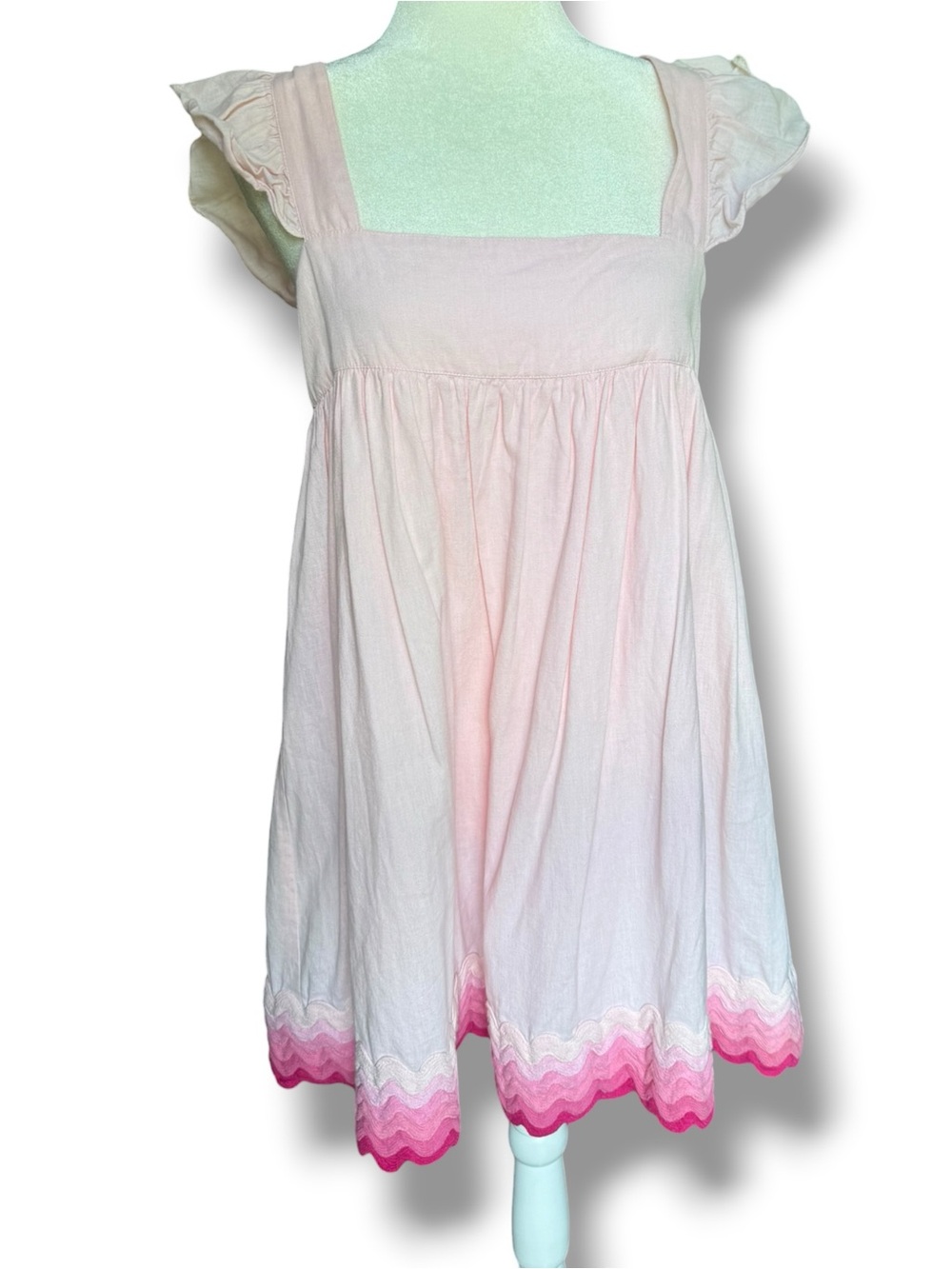 Juliet Dunn Pink Scalloped Ric Rac Hem Babydoll Dress Sz 0 US 2/4 *FLAW*